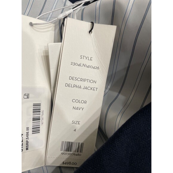 Veronica Beard Delpha Linen Blend Puff Shoulder Crop Blazer size 4 NWT Navy - Picture 6 of 7